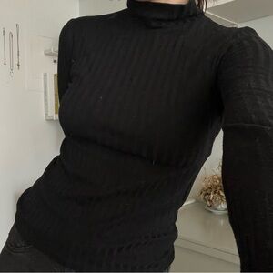 Topshop Black Ribbed Long Sleeve Top